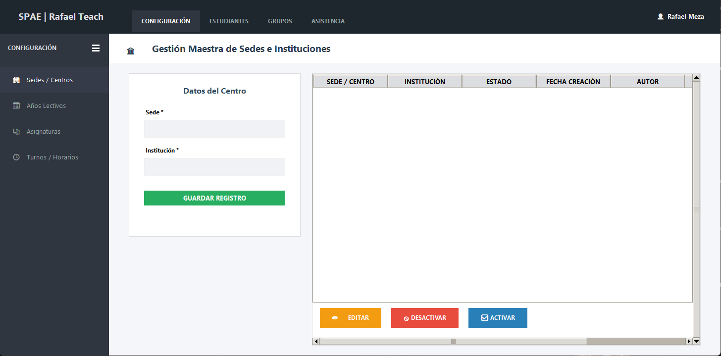 Pantalla Principal Asistencia