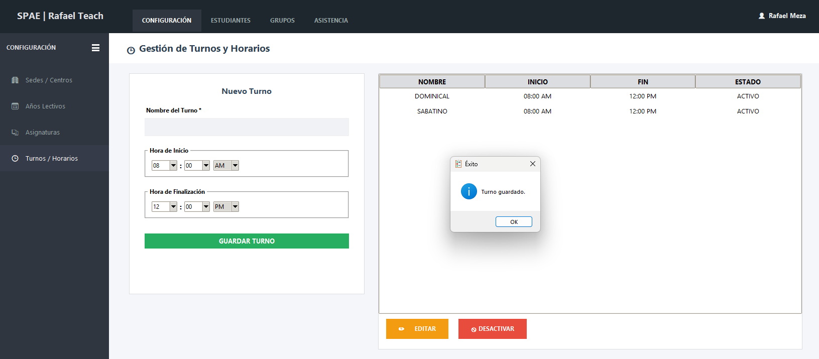 Configuración Sistema